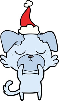 cute line drawing of a dog wearing santa hat vector