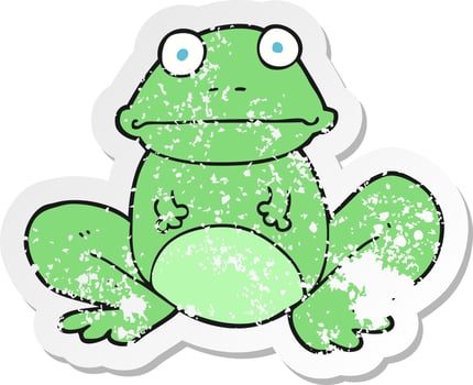 retro distressed sticker of a cartoon frog vector