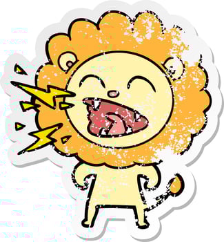 distressed sticker of a cartoon roaring lion vector