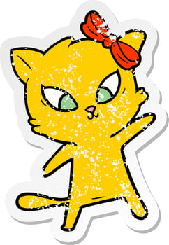 distressed sticker of a cartoon cat vector