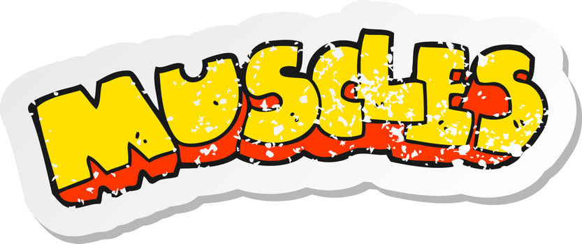 retro distressed sticker of a cartoon muscles symbol vector