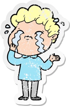 distressed sticker of a cartoon man crying vector