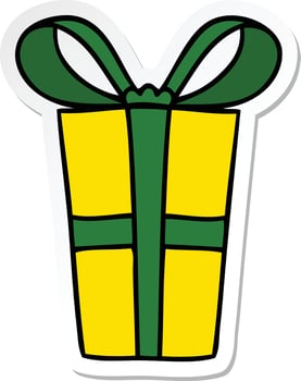 sticker of a quirky hand drawn cartoon present vector