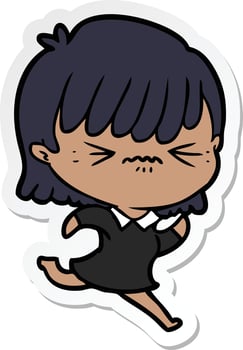 sticker of a annoyed cartoon girl vector