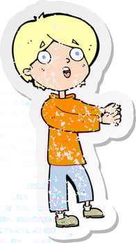 retro distressed sticker of a cartoon shocked boy vector