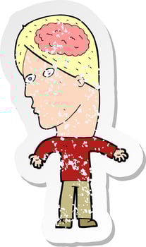 retro distressed sticker of a cartoon man with brain symbol vector