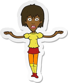 sticker of a cartoon woman shrugging shoulders vector
