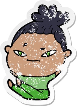 distressed sticker of a cartoon woman vector