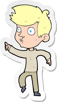 sticker of a cartoon pointing boy vector