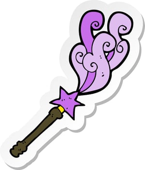 sticker of a cartoon magic wand casting spell vector
