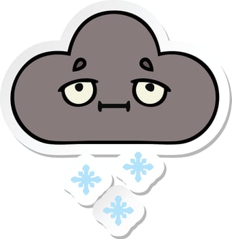 sticker of a cute cartoon storm snow cloud vector
