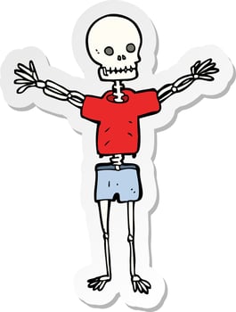 sticker of a cartoon skeleton in clothes vector
