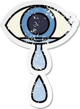 distressed sticker of a cute cartoon crying eye vector