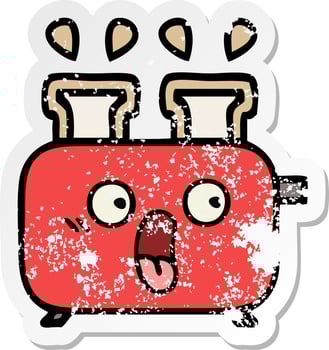 distressed sticker of a cute cartoon of a toaster vector