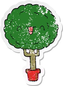 distressed sticker of a cartoon happy tree vector