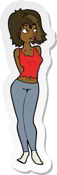 sticker of a cartoon attractive girl vector