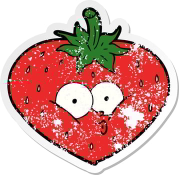 distressed sticker of a cartoon strawberry vector