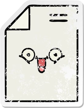 distressed sticker of a cute cartoon sheet of paper vector
