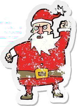 retro distressed sticker of a cartoon santa claus vector