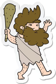 sticker of a cartoon cave man vector