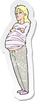retro distressed sticker of a cartoon pregnant woman vector