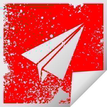 distressed square peeling sticker symbol paper plane vector