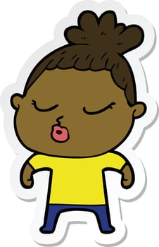 sticker of a cartoon calm woman vector
