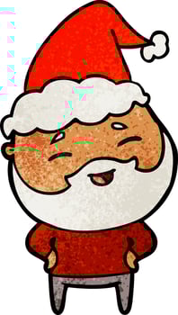 textured cartoon of a happy bearded man wearing santa hat vector