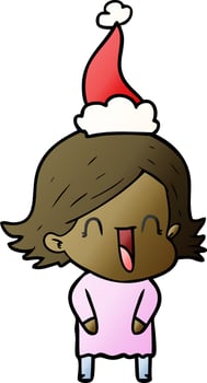 gradient cartoon of a laughing woman wearing santa hat vector