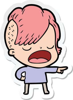 sticker of a cartoon cool hipster girl talking vector
