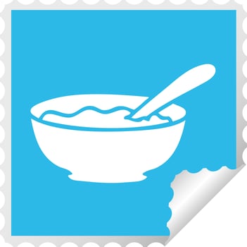 quirky square peeling sticker cartoon bowl of porridge vector