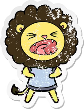 distressed sticker of a cartoon lion vector
