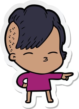 sticker of a cartoon squinting girl vector