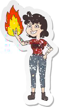 retro distressed sticker of a cartoon rock girl vector