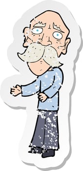 retro distressed sticker of a cartoon lonely old man vector