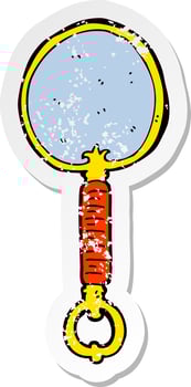 retro distressed sticker of a cartoon looking glass vector
