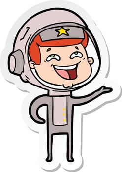 sticker of a cartoon laughing astronaut vector