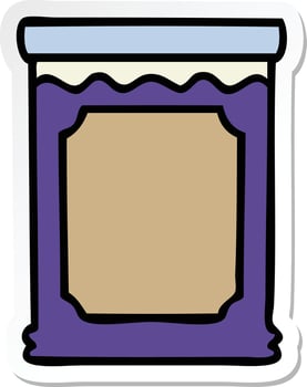 sticker of a quirky hand drawn cartoon jar of jam vector