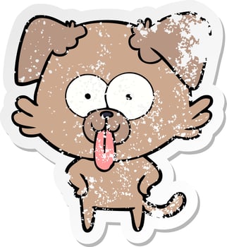 distressed sticker of a cartoon dog with tongue sticking out vector