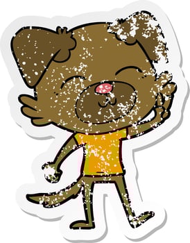 distressed sticker of a cartoon dog vector