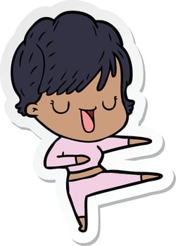 sticker of a cartoon woman talking vector
