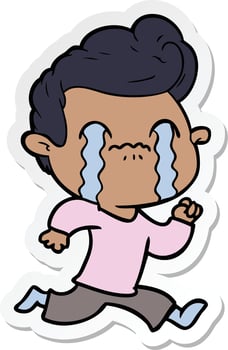 sticker of a cartoon man crying vector