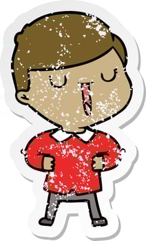 distressed sticker of a cartoon happy boy vector