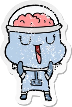 distressed sticker of a happy cartoon robot vector