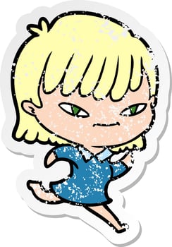distressed sticker of a cartoon woman vector
