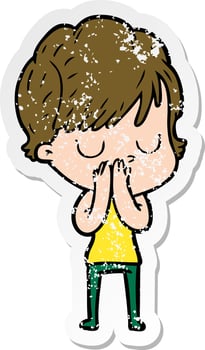 distressed sticker of a cartoon woman vector