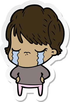 sticker of a cartoon woman crying vector