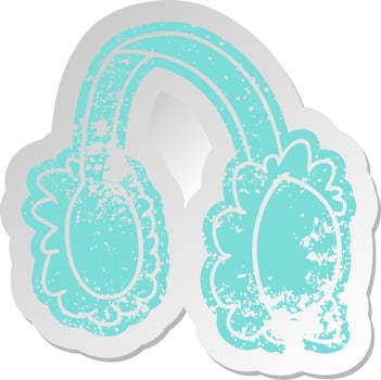 distressed old sticker of pink ear muff warmers vector
