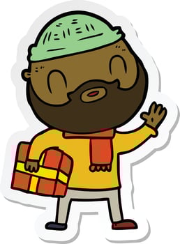 sticker of a cartoon bearded man vector