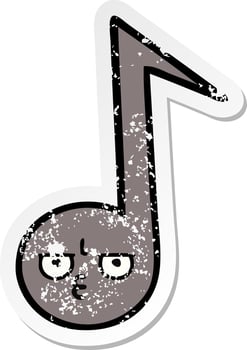 distressed sticker of a cute cartoon musical note vector